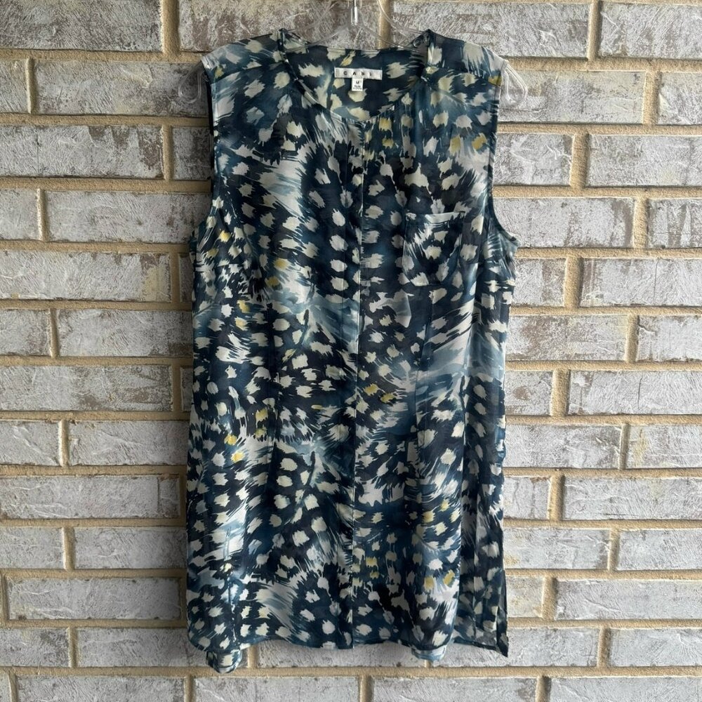 CAbi Avery Sleeveless Button Front Abstract Sheer Blouse Size M.